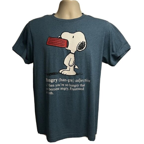 Peanuts Snoopy Dog Blue Graphic Tee Medium Stretch 50/50 Cotton Funny Hangry - Picture 1 of 6